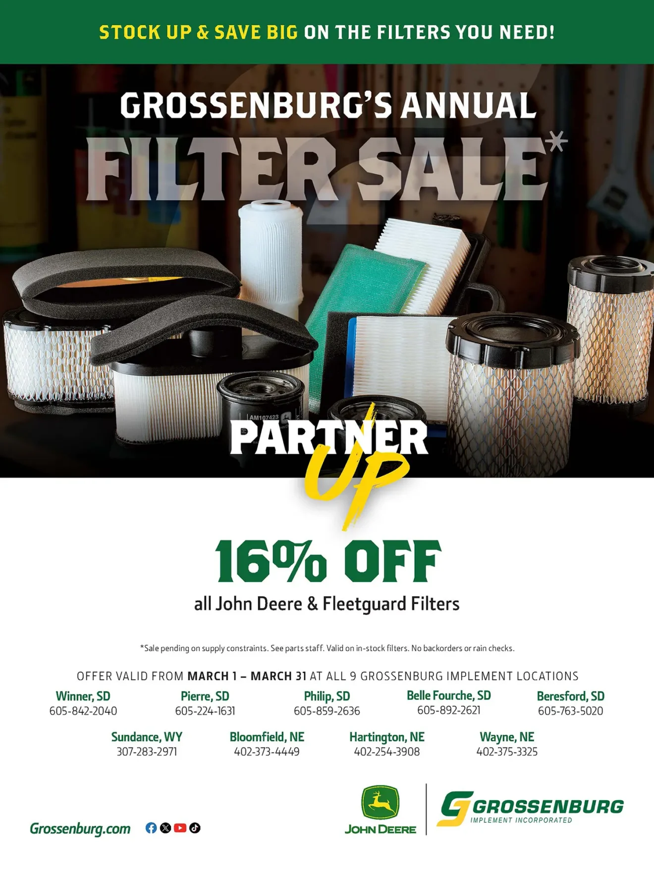 Grossenburg's annual filter sale flyer